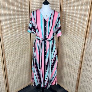 Lane Bryant Tropical Stripe Button Front MIDI Dress